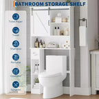 Meuble de Rangement Sur Pied Pour Toilettes avec Portes Coulissantes - Meuble de Salle de Bain Sur Pied avec Crochet pour Papier Toilette et Étagères Réglables, Blanc