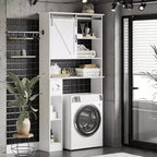 Meuble de Rangement Sur Pied Pour Toilettes avec Portes Coulissantes - Meuble de Salle de Bain Sur Pied avec Crochet pour Papier Toilette et Étagères Réglables, Blanc