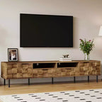 Meuble TV Mid-Century avec 2 tiroirs, console média pour TV jusqu'à 85", salon