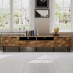 Meuble TV Mid-Century avec 2 tiroirs, console média pour TV jusqu'à 85", salon