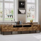 Meuble TV Mid-Century avec 2 tiroirs, console média pour TV jusqu'à 85", salon