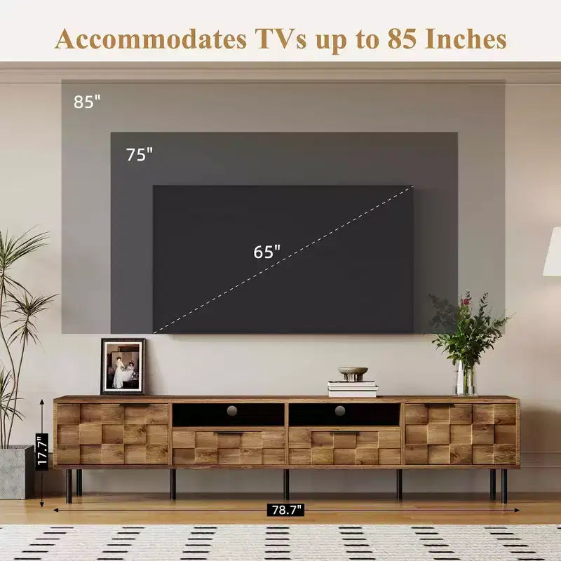 Mid-Century TV Stand with 2 Drawers, Media Console for TVs up to 85", Living Room