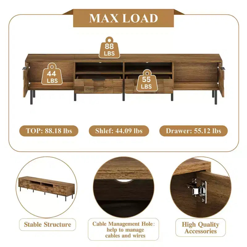 Mid-Century TV Stand with 2 Drawers, Media Console for TVs up to 85", Living Room