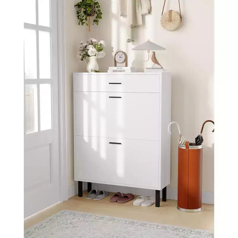 Slim 3-Drawer Shoe Storage Cabinet with Adjustable Shelves, Freestanding Wooden Storage Organizer for Entryway, Hallway, and Porch