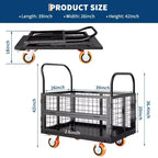 Chariot de plateforme 2000 lb avec cage, chariot à main pliant 6 en 1 robuste avec cage, chariot de manutention pliable