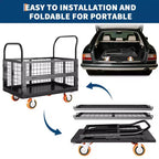 Chariot de plateforme 2000 lb avec cage, chariot à main pliant 6 en 1 robuste avec cage, chariot de manutention pliable