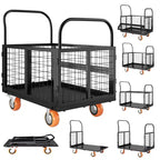 2000Lbs Platform Truck Cart with Cage,Heavy Duty 6-in-1 Folding Hand Truck Cage Carts, Foldable Push Cart Dolly