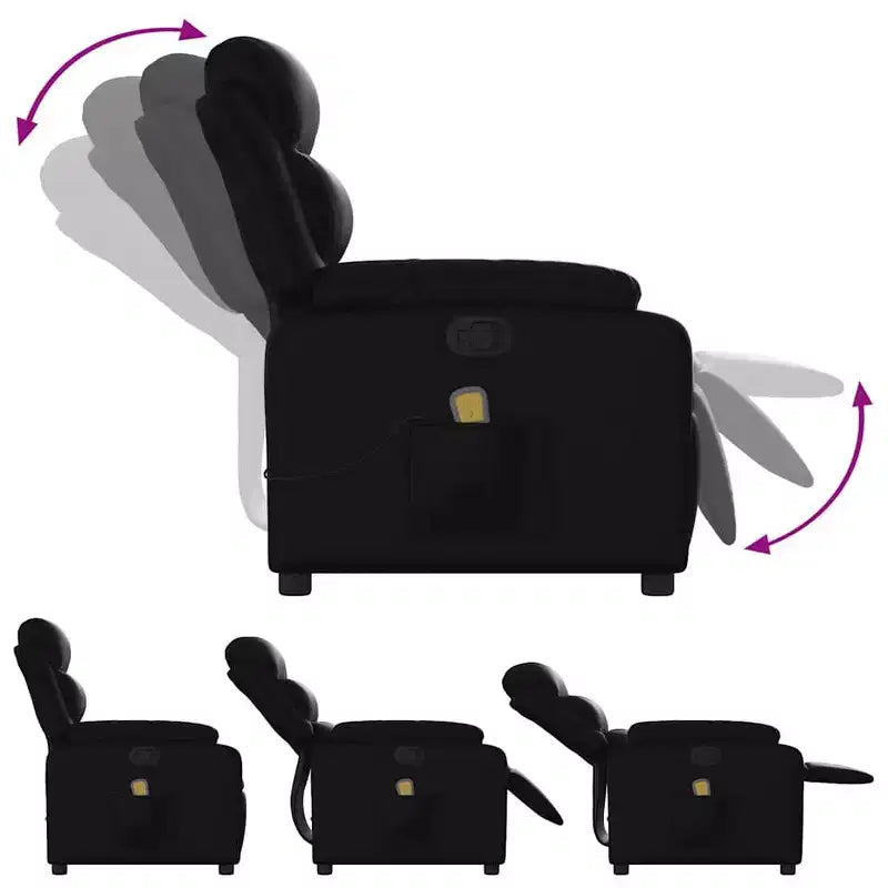 Adjustable Massage Recliner Chair - Black Faux Leather, Manual Push Back