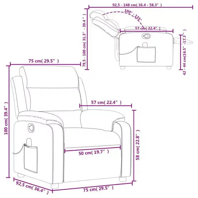 Adjustable Massage Recliner Chair - Black Faux Leather, Manual Push Back