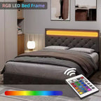Lit plateforme capitonné Queen gris avec tête de lit moderne, design de tête de lit ambiant, aucun sommier tapissier requis, assemblage facile, amélioration élégante et neutre de la chambre à coucher