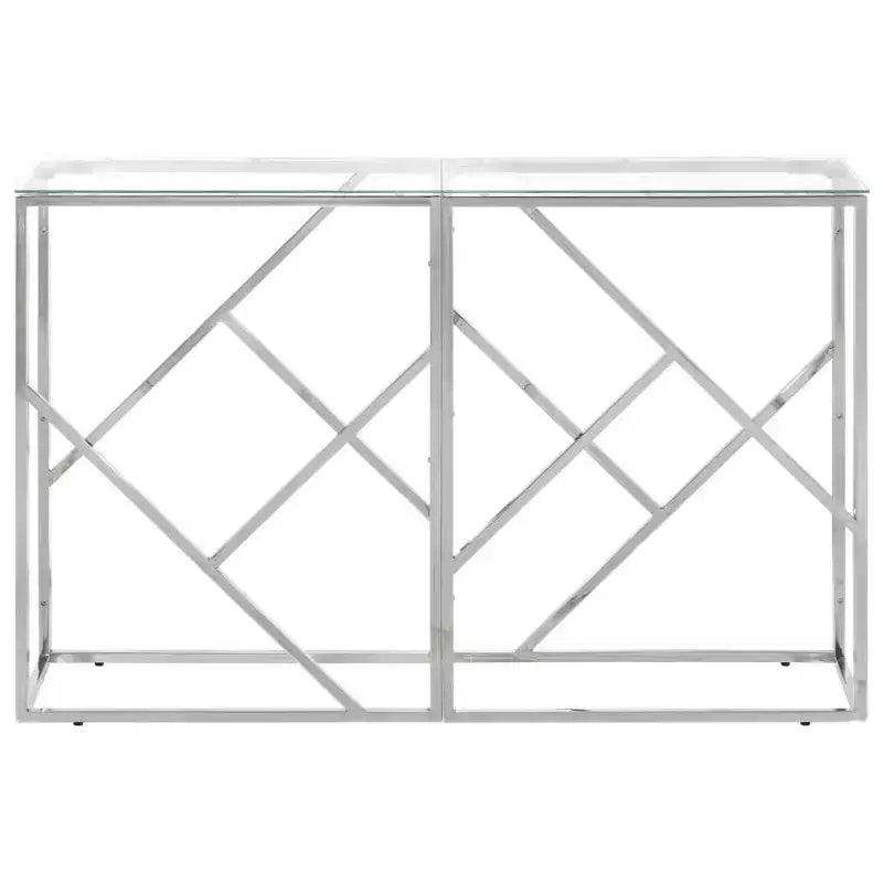Modern Console Table - Stainless Steel Frame with Tempered Glass or Wood Top, Hallway & Living Room
