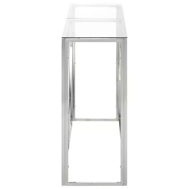 Modern Console Table - Stainless Steel Frame with Tempered Glass or Wood Top, Hallway & Living Room