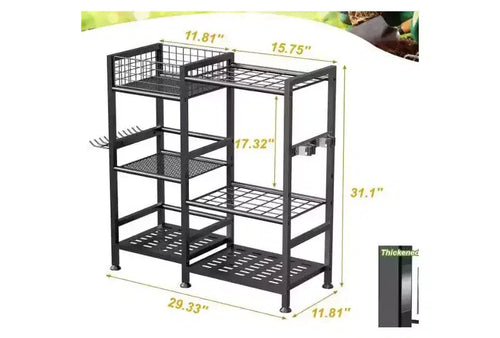 31 in Garden Tool Organizer, 2 Tier Yard Tool Storage Rack,Steel Yard Tool Racks To Store Long Handled Tools,Garage Tool Stand,Tool Holder
