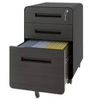 Meuble de classement mobile de 58 cm avec serrure – Tout acier, anti-basculement, roulettes verrouillables, pour documents A4/Lettre (Noir)