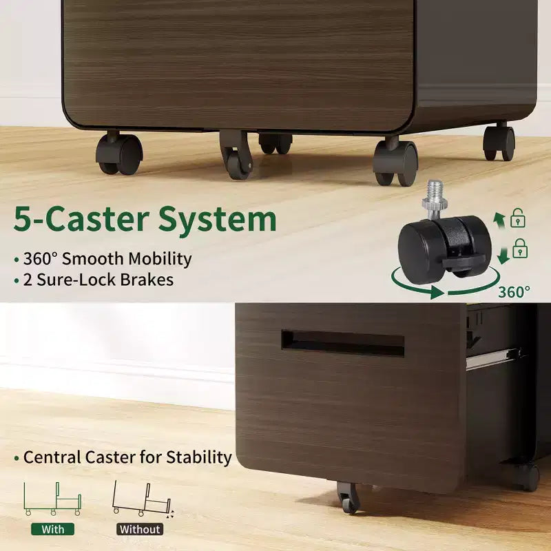 23" Mobile File Cabinet with Lock - All-Steel, Anti-Tip, Locking Casters, Fits A4/Letter (Black)