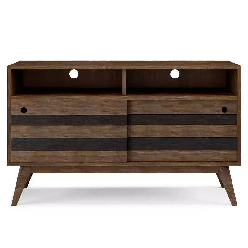 TV Stand for TVs up to 60" - Rustic Natural Aged Brown, Acacia Wood, Cable Management