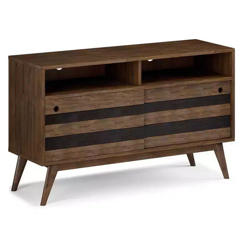 TV Stand for TVs up to 60" - Rustic Natural Aged Brown, Acacia Wood, Cable Management