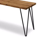 Banc industriel rustique en bois de manguier avec pieds en épingle à cheveux - Finition naturelle