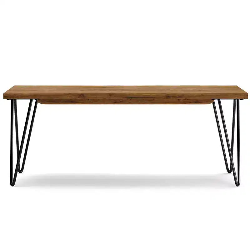 Industrial Rustic Mango Wood Bench with Hairpin Legs - Natural Finish