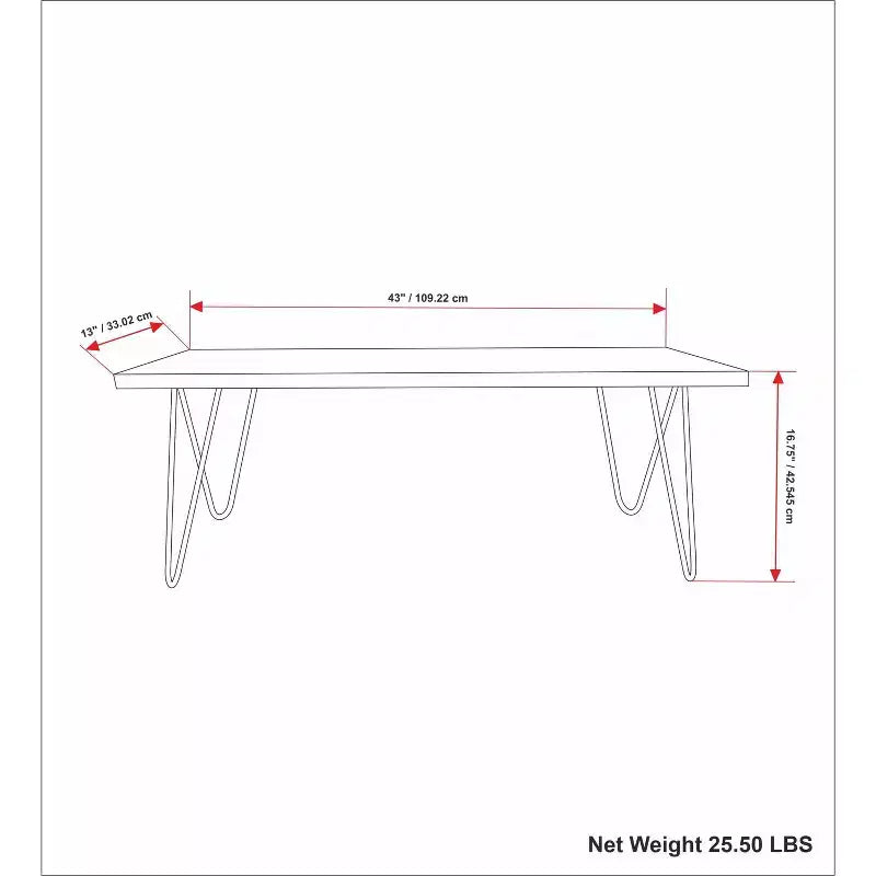 Industrial Rustic Mango Wood Bench with Hairpin Legs - Natural Finish