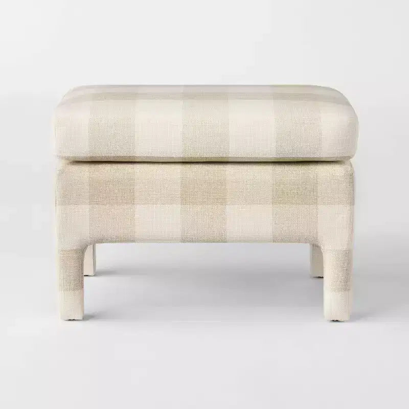 Fully Upholstered Ottoman with Wooden Frame - Textured Fabric, Modern Accent Piece