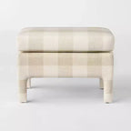 Ottoman entièrement rembourré avec cadre en bois - Tissu texturé, pièce d'accent moderne
