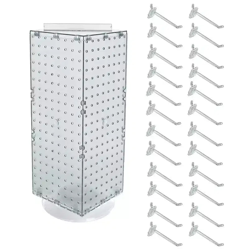 Four-Sided Revolving Pegboard Counter Display with 24 Hooks, 8"W x 20"H
