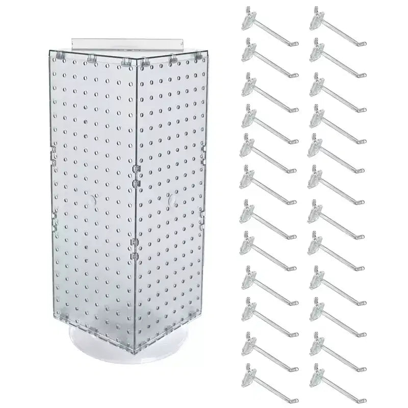Four-Sided Revolving Pegboard Counter Display with 24 Hooks, 8"W x 20"H