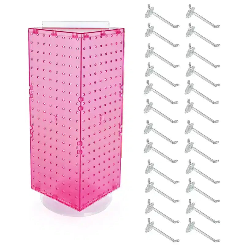 Four-Sided Revolving Pegboard Counter Display with 24 Hooks, 8"W x 20"H