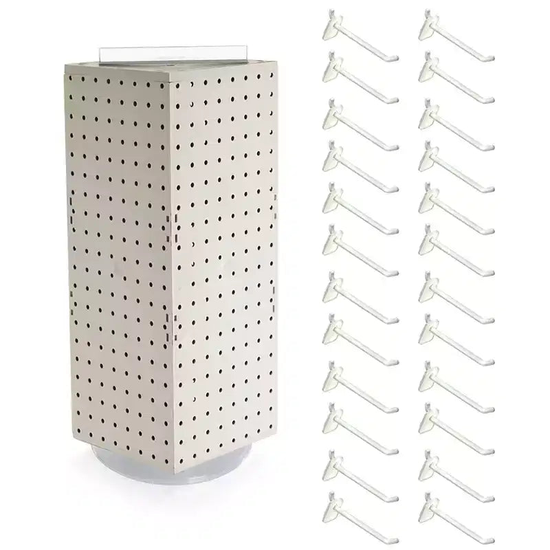 Four-Sided Revolving Pegboard Counter Display with 24 Hooks, 8"W x 20"H
