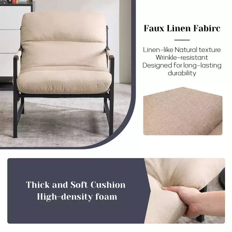 Upholstered Sling Accent Chair with Metal Frame - Modern Style
