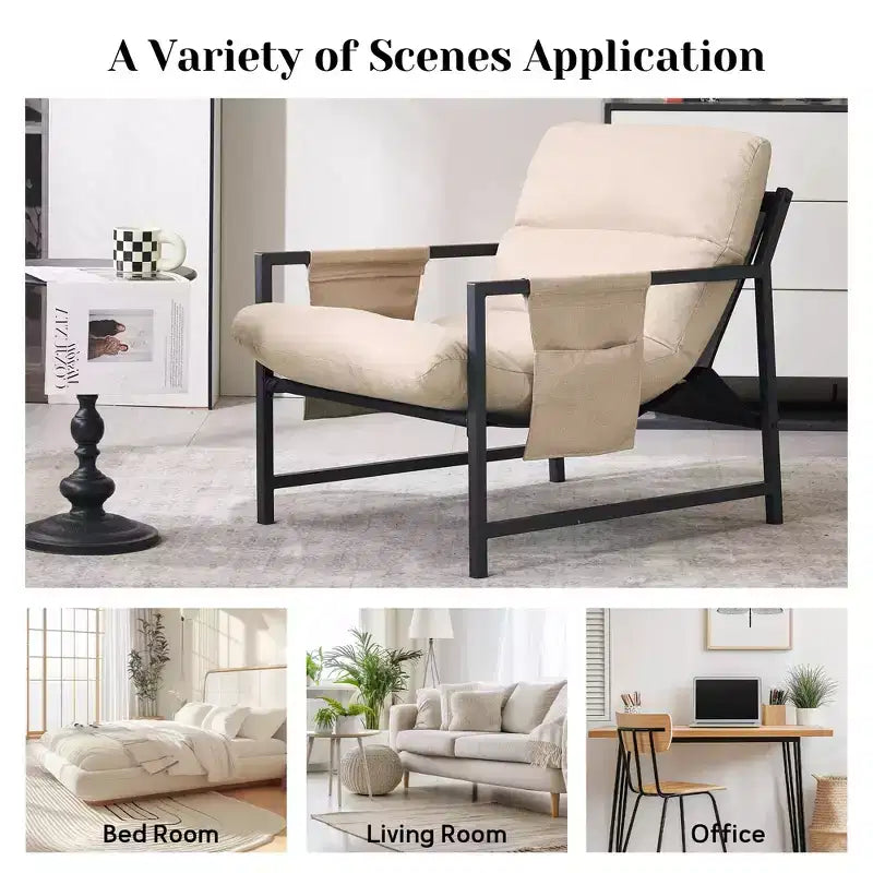 Upholstered Sling Accent Chair with Metal Frame - Modern Style