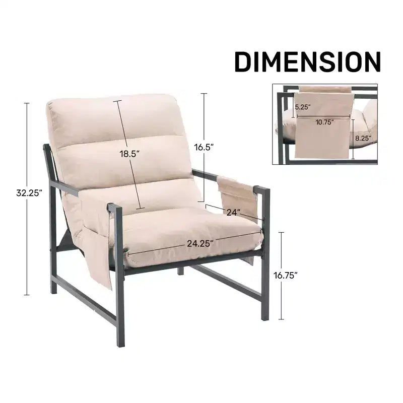 Upholstered Sling Accent Chair with Metal Frame - Modern Style