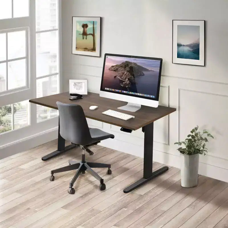 Electric Sit-Stand Desk with Tabletop, Single Motor, 55" Surface - Black/Adrift
