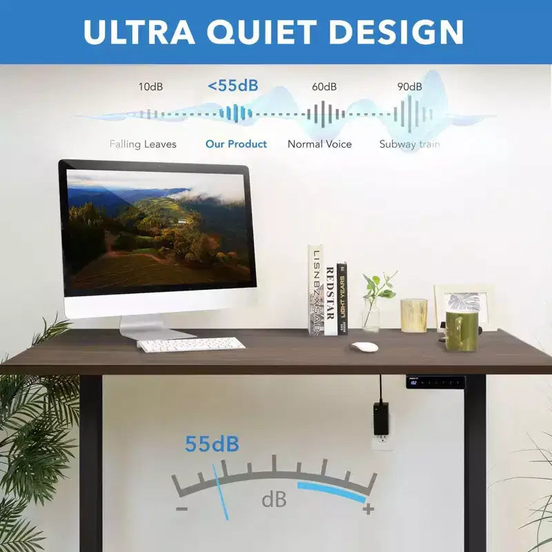 Electric Sit-Stand Desk with Tabletop, Single Motor, 55" Surface - Black/Adrift