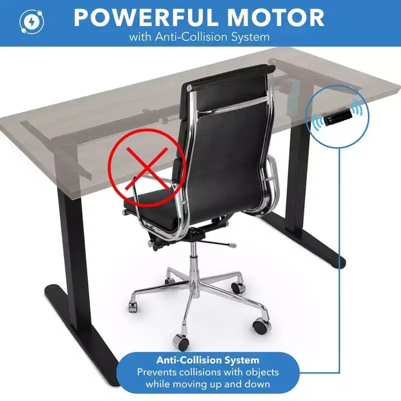 Electric Sit-Stand Desk with Tabletop, Single Motor, 55" Surface - Black/Adrift