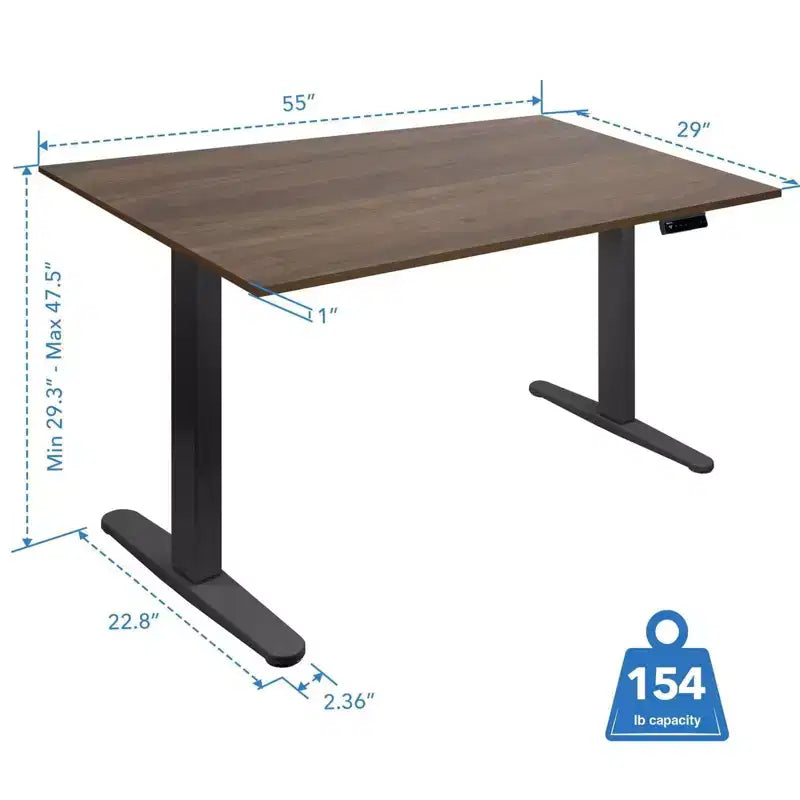 Electric Sit-Stand Desk with Tabletop, Single Motor, 55" Surface - Black/Adrift