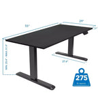 Bureau électrique assis-debout à double moteur avec plateau, plage de hauteur 64,5-130,5 cm - Noir