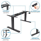 Bureau électrique assis-debout à double moteur avec plateau, plage de hauteur 64,5-130,5 cm - Noir