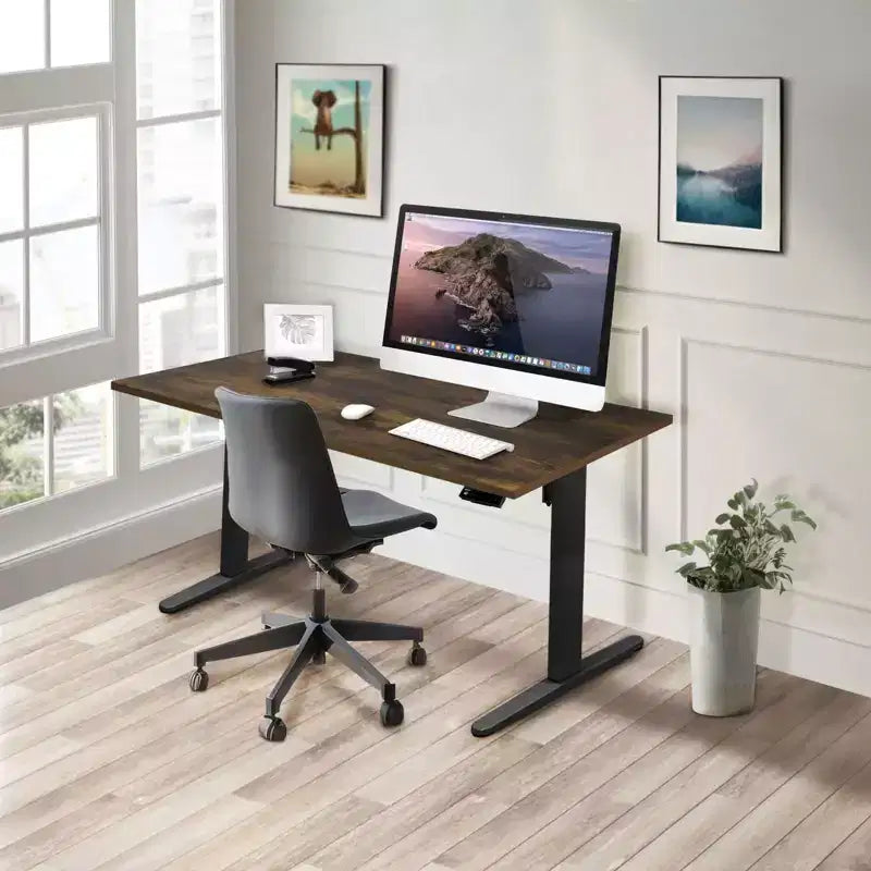 Electric Sit-Stand Desk with Tabletop, Single Motor, 55" Surface - Black/Oak