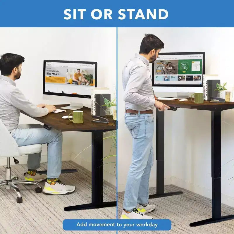 Electric Sit-Stand Desk with Tabletop, Single Motor, 55" Surface - Black/Oak
