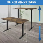 Bureau assis-debout électrique avec plateau, moteur simple, surface de 55" - Noir/Chêne