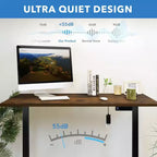 Bureau assis-debout électrique avec plateau, moteur simple, surface de 55" - Noir/Chêne