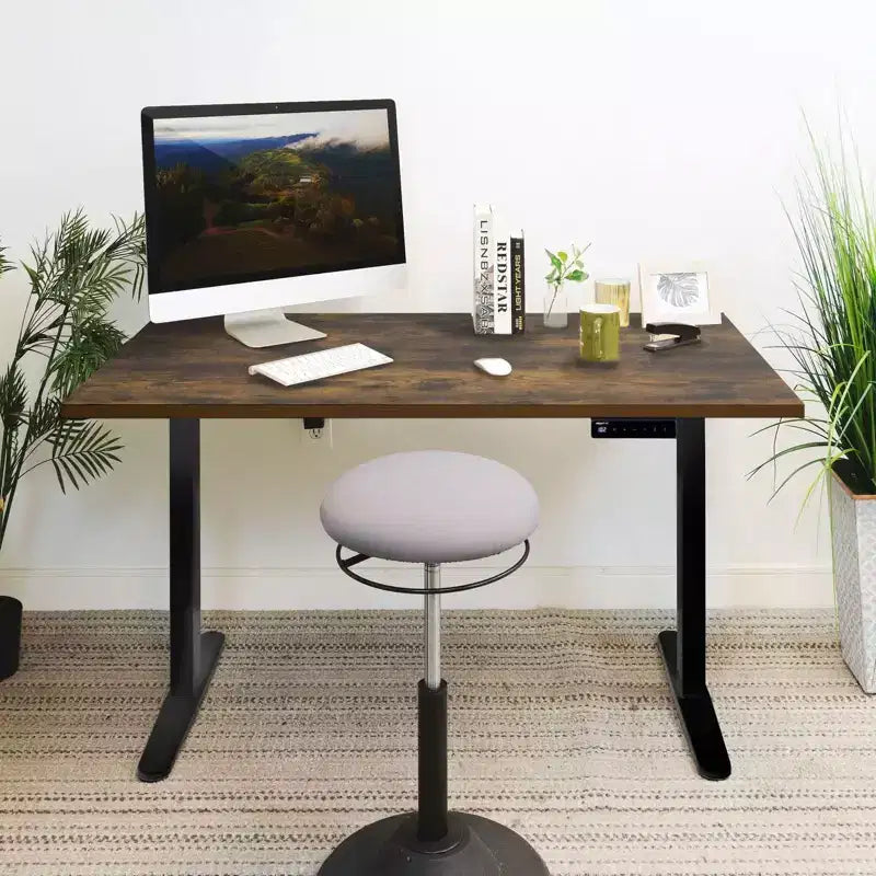 Electric Sit-Stand Desk with Tabletop, Single Motor, 55" Surface - Black/Oak