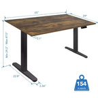 Bureau assis-debout électrique avec plateau, moteur simple, surface de 55" - Noir/Chêne