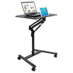 Bureau d'ordinateur portable debout mobile, poste de travail assis-debout roulant réglable en hauteur, 68,6 cm de large, ressort à gaz, noir