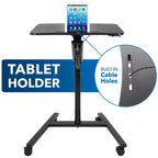 Bureau d'ordinateur portable debout mobile, poste de travail assis-debout roulant réglable en hauteur, 68,6 cm de large, ressort à gaz, noir